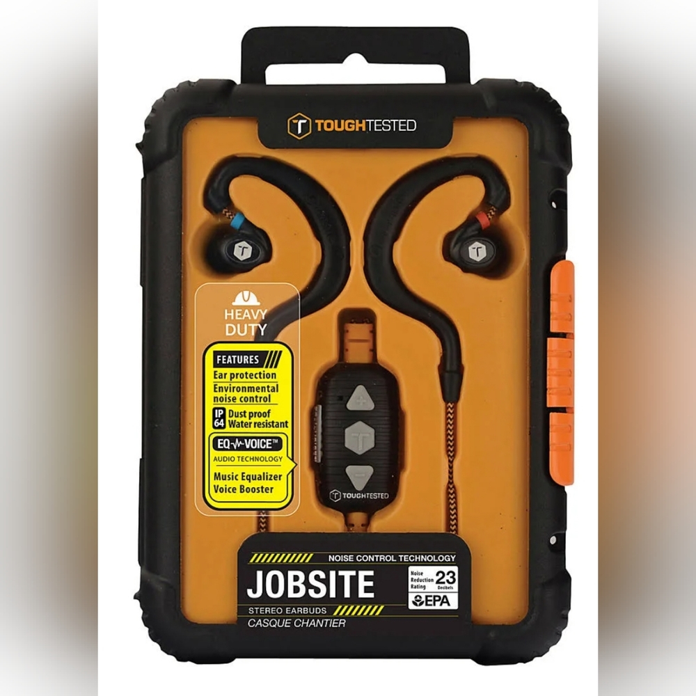 ToughTested TT-HF-JOB Jobsite Noise-Isolating Earbuds Mic + FREE MULTI TOOL